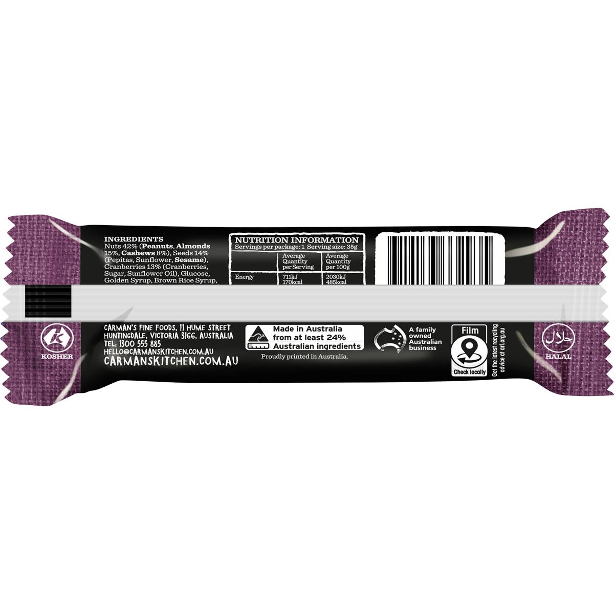 Carman's Almond, Cashew & Cranberry Nut Bars 5pk 175g Woolworths