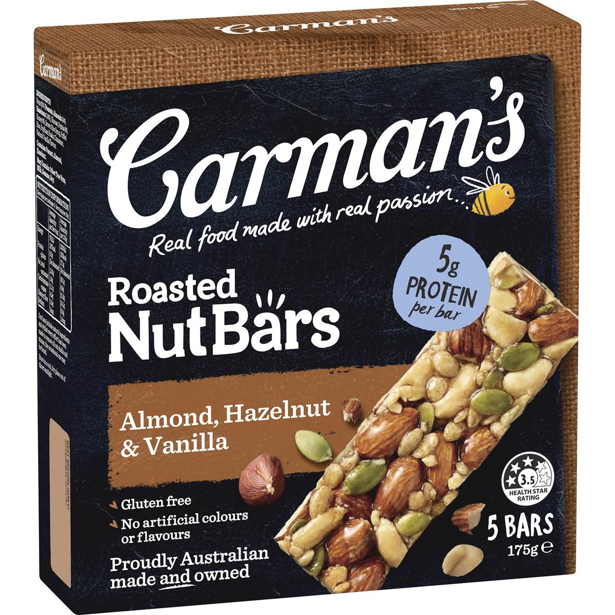 Carman's Almond, Hazelnut Vanilla Nut Bars 5 Pack Woolworths