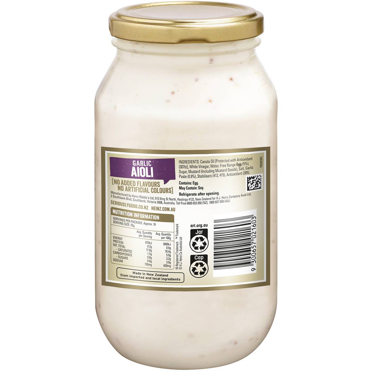 Heinz Seriously Good Mayonnaise Garlic Aioli Mayo 460g Woolworths 8728