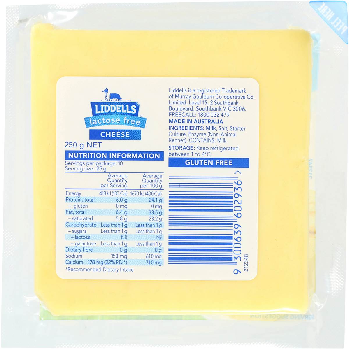 Liddells Block Lactose Free 250g Woolworths