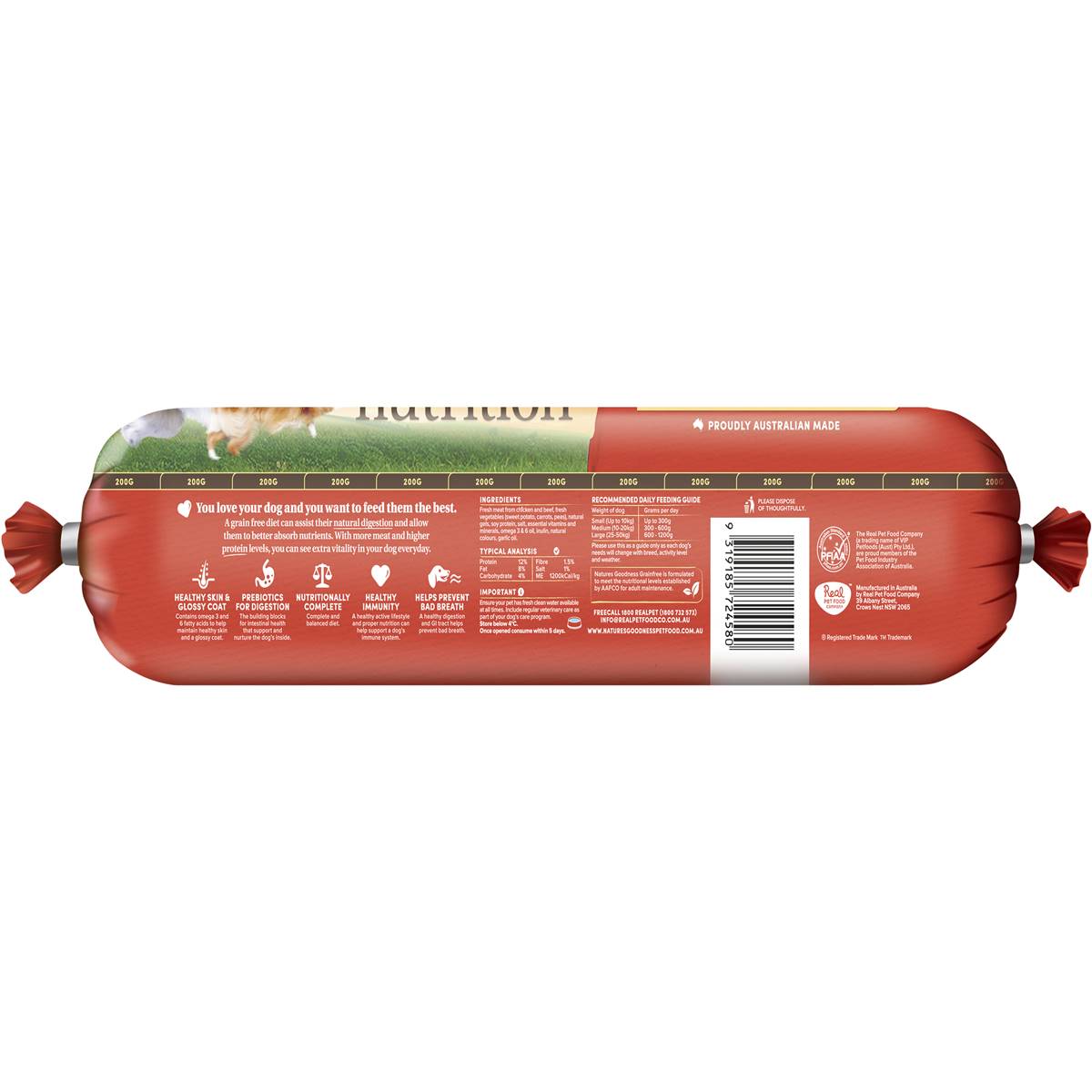 Natures Goodness Grain Free Adult Chilled Fresh Dog Food Roll Roast