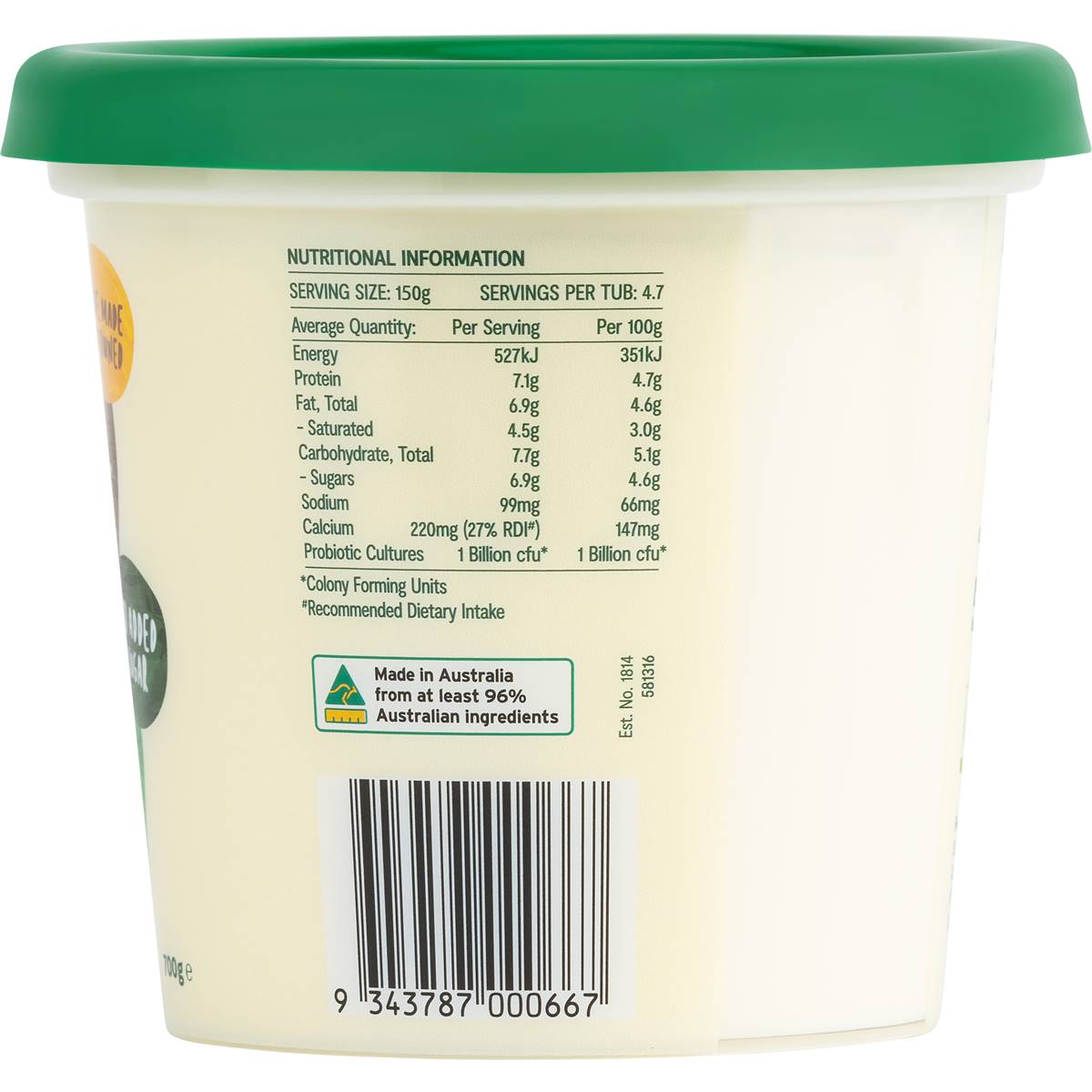 Five:am Organic Natural Yoghurt No Added Sugar 700g | Woolworths