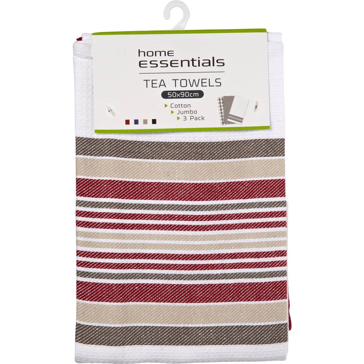 Essentials Kitchen Manchester Jumbo Tea Towels 3 Pack Woolworths