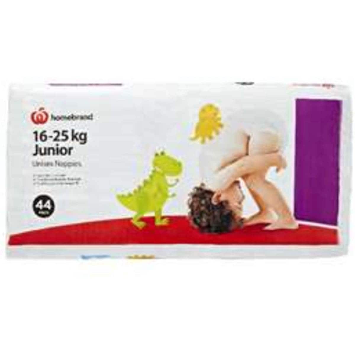 Homebrand Unisex Nappies Junior 1625kg 44pk Woolworths