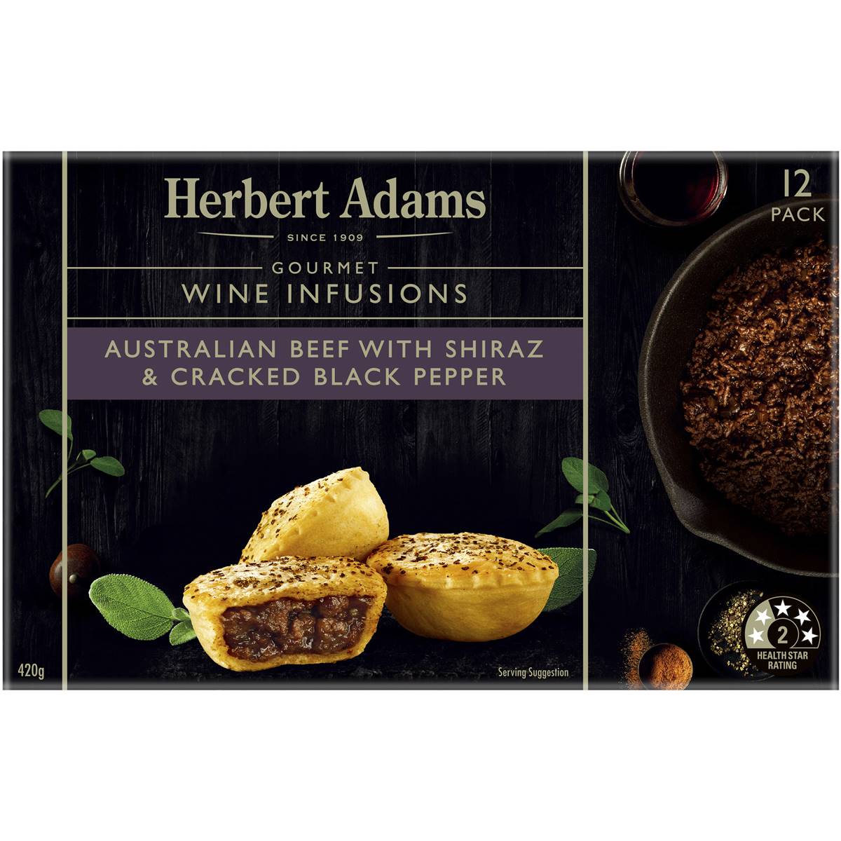Herbert Adams Wine Infusions Beef With Shiraz & Cracked Black Pepper Party Pies