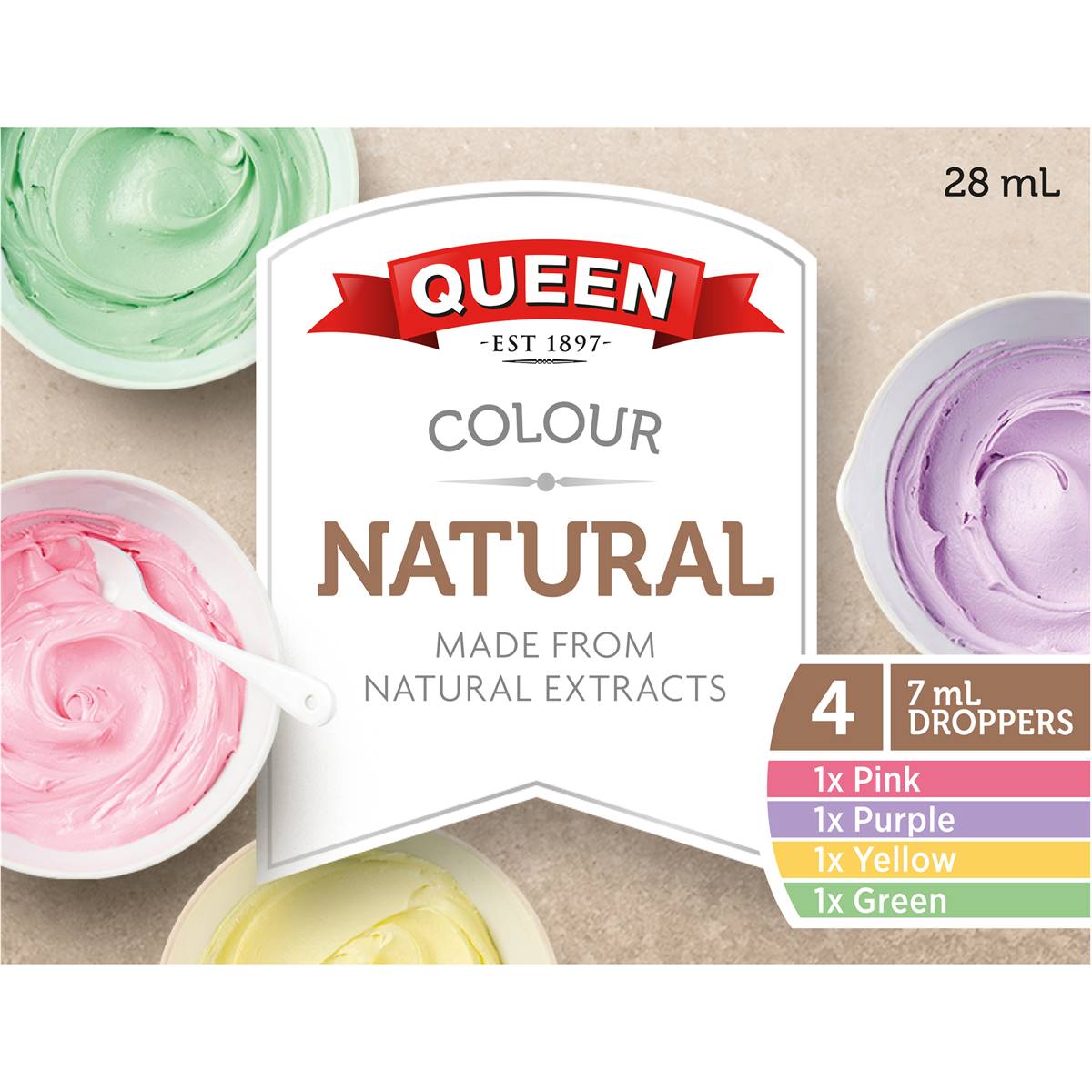 Queen Natural Food Colouring Rainbow 7ml X4 Pack Woolworths