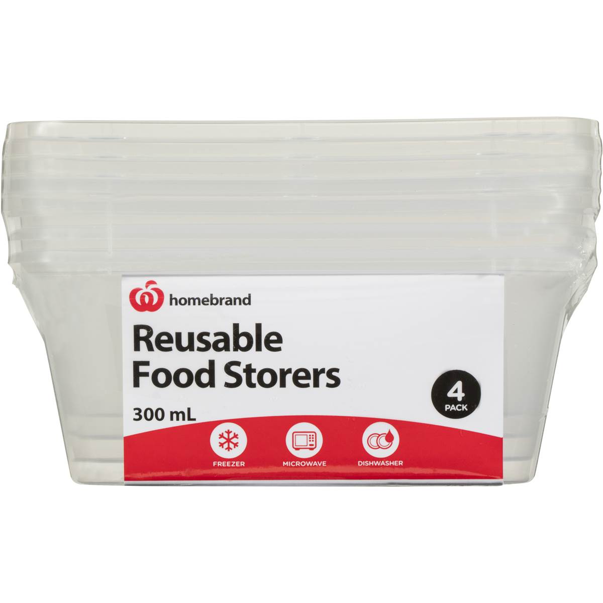 Homebrand Plasticware Food Storage 300ml 4pk Woolworths