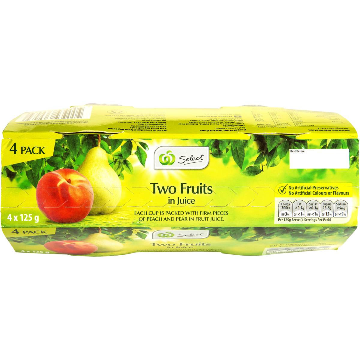 Woolworths Two Fruits In Juice 4x125g Woolworths
