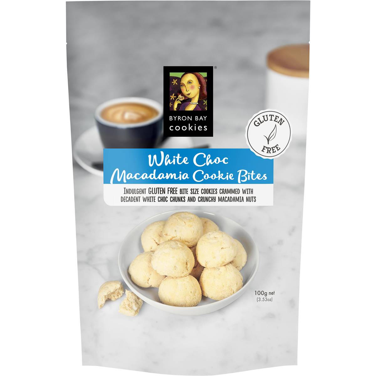 Byron Bay Cookies Gluten Free White Choc Macadamia Cookie Bites 100g Woolworths 3969