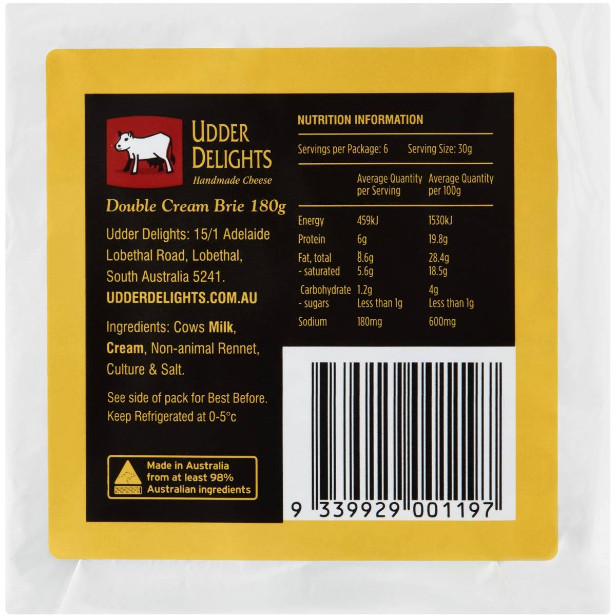 Udder Delights Double Cream Brie 180g | Woolworths