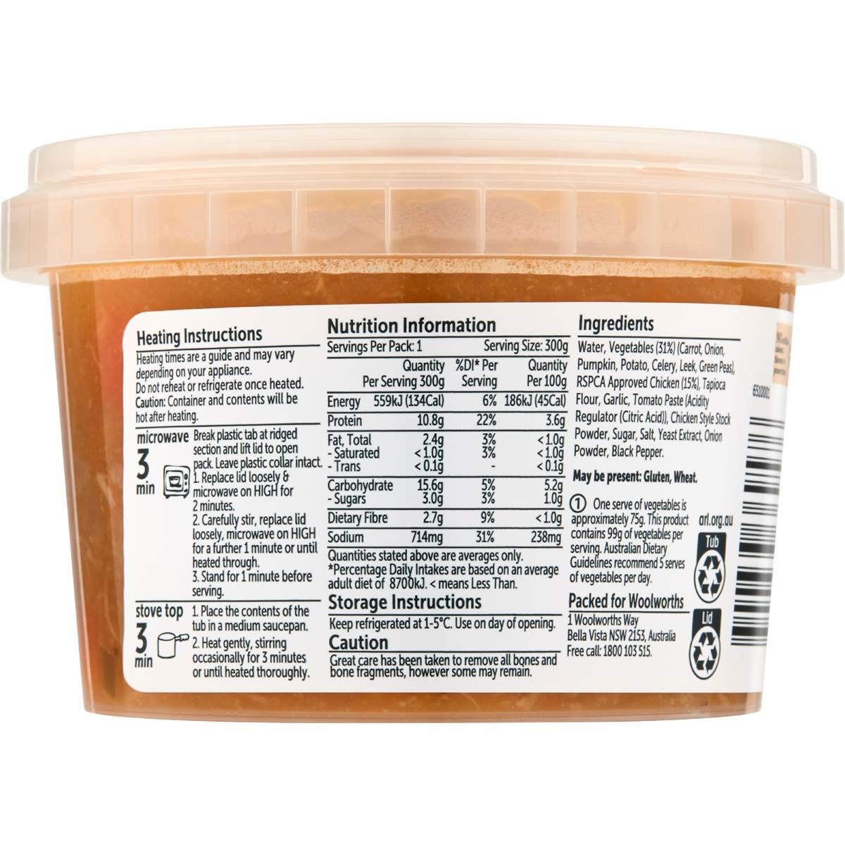Woolworths Chicken & Vegetable Soup Low Fat 300g Woolworths