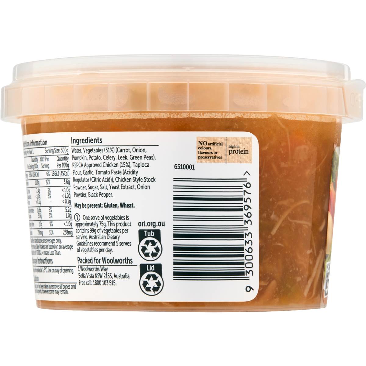 Woolworths Chicken & Vegetable Soup Low Fat 300g Woolworths