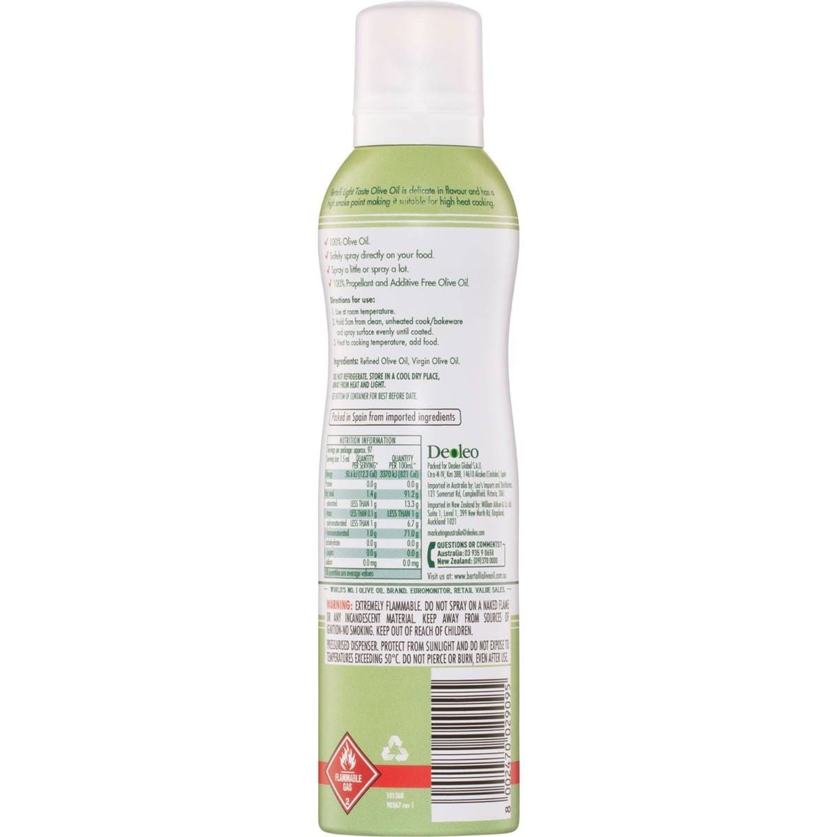Bertolli Extra Light Olive Oil Spray 132g Woolworths
