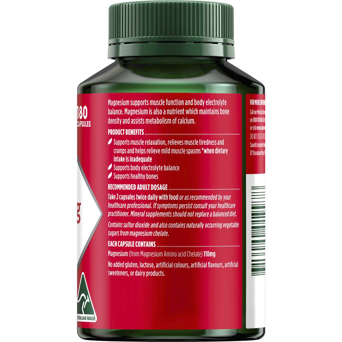 Nature's Own Magnesium Chelate 500mg Muscle Health Capsules 180 Pack