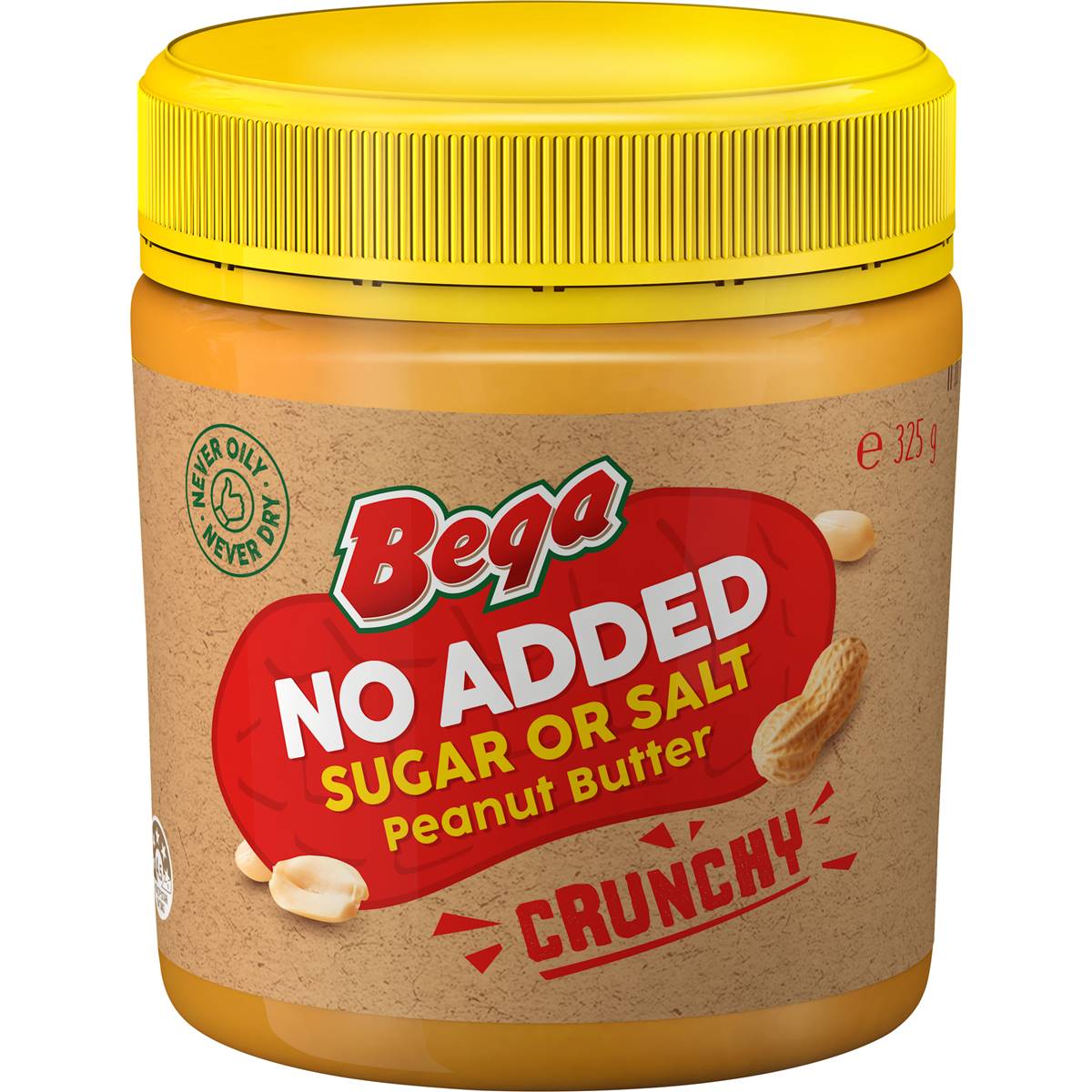 Bega Peanut Butter No Added Sugar Or Salt Crunchy 325g Woolworths