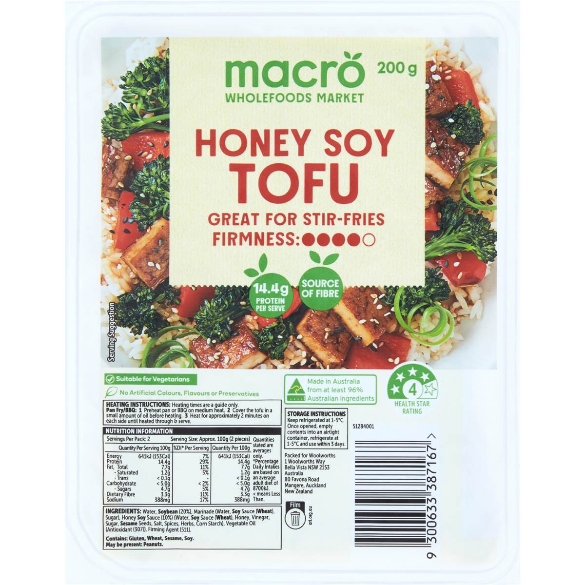 Calories in Macro Honey Soy Tofu Calorie Counter Australia