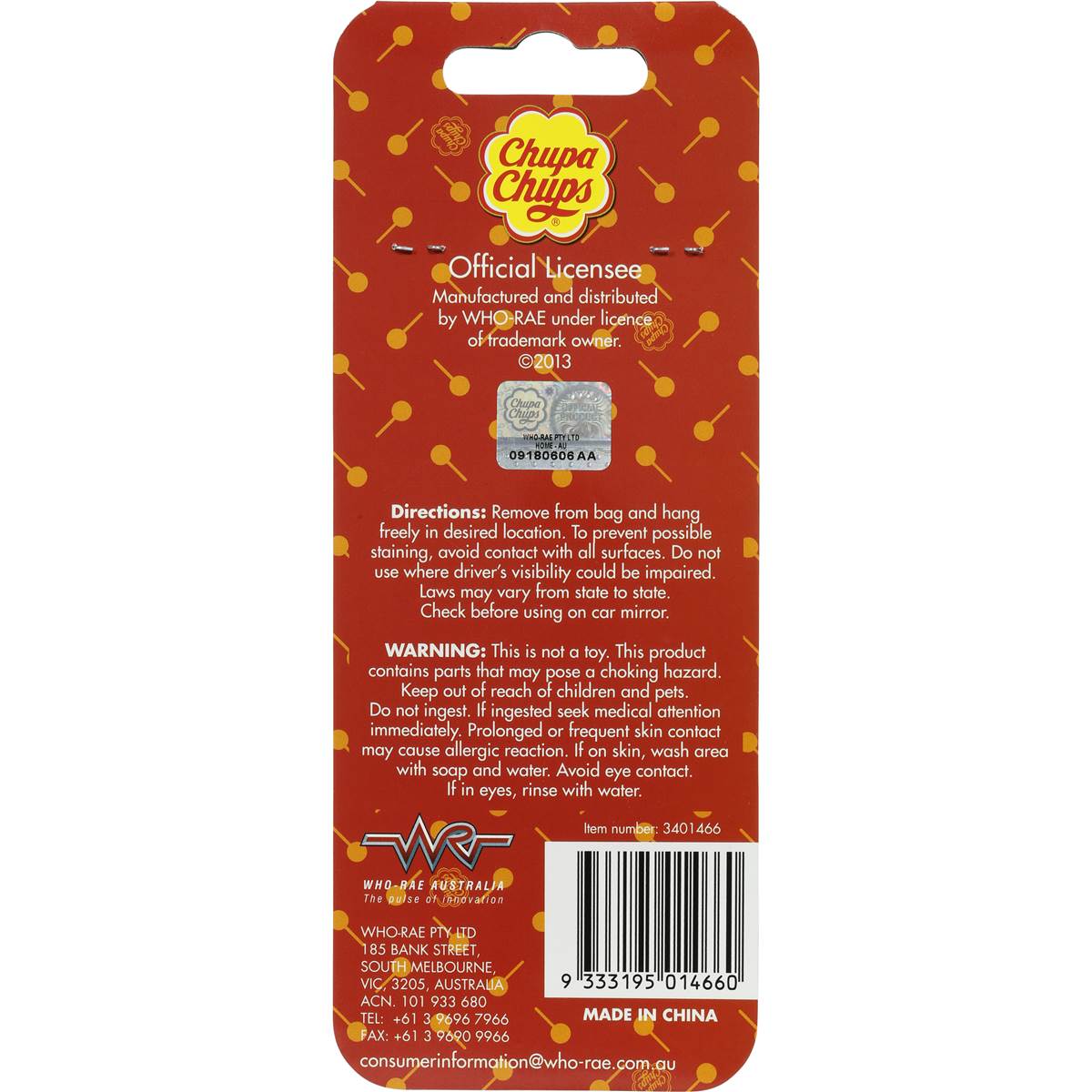 Chupa Chups Car Air Freshener Carded Each Woolworths