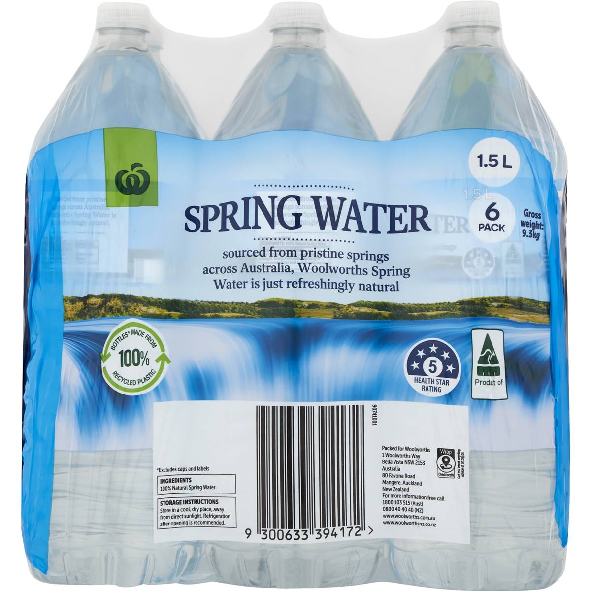 Woolworths Spring Water 6x1.5l Bottles 