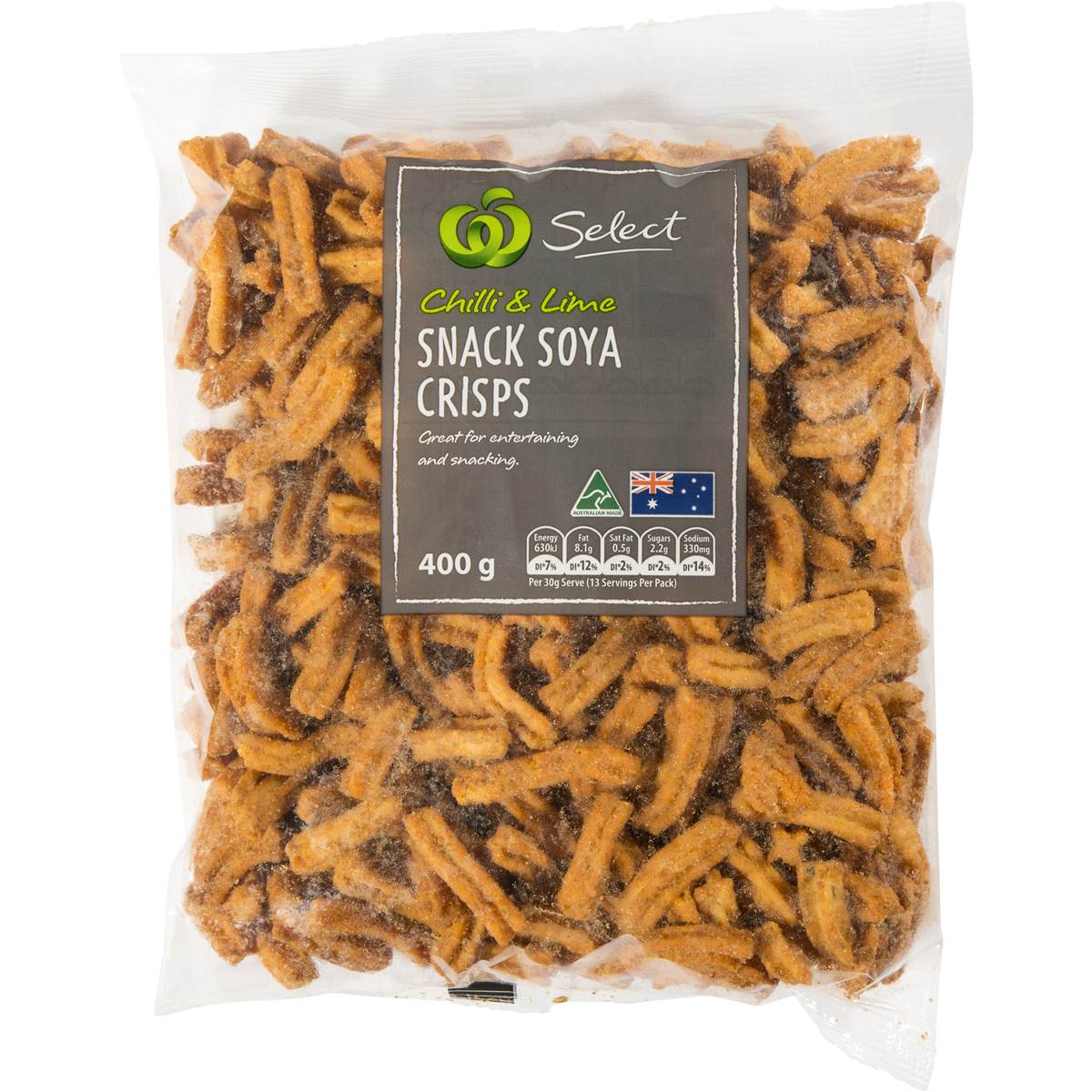 Woolworths Snacks Soya Crisps Chilli & Lime 400g pack | Woolworths