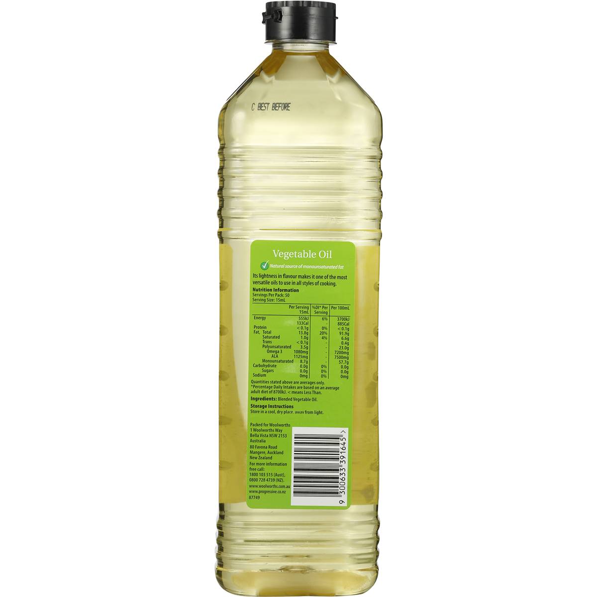Woolworths Select Vegetable Oil 750ml Woolworths