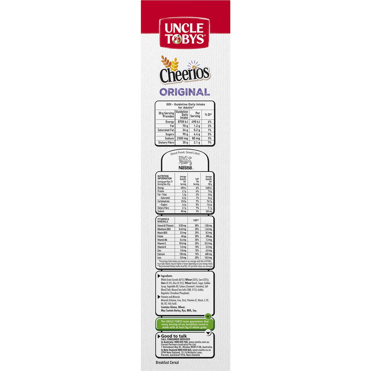 Uncle Tobys Cheerios Multigrain Original Breakfast Cereal 580g Woolworths