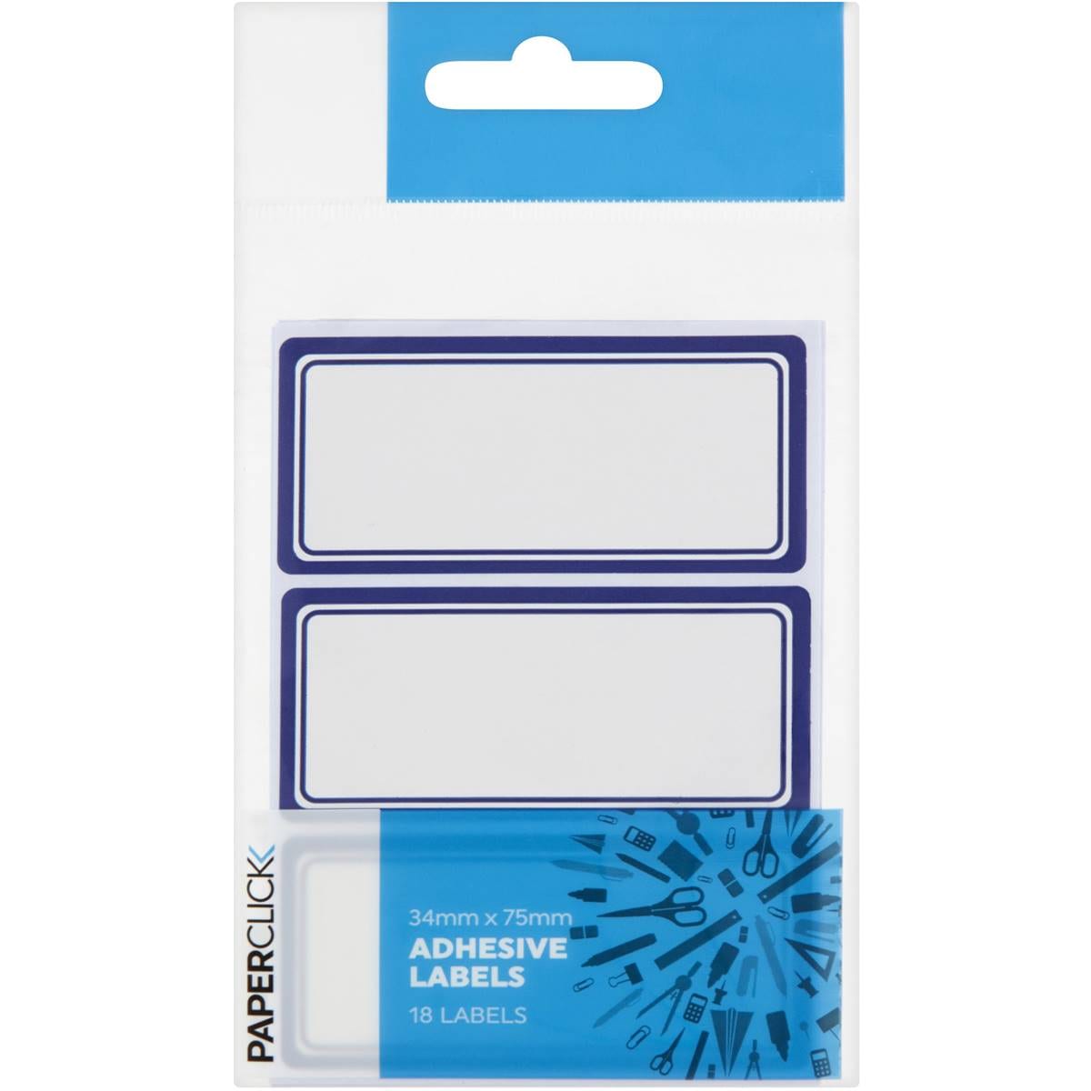 Paperclick Adhesive Labels Rectangle Blue Border 34mm X 75mm 18 Pack
