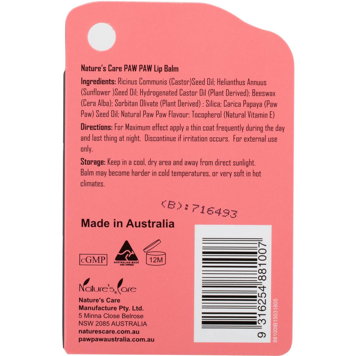 Nature's Care Lip Balm Paw Paw 10g Woolworths