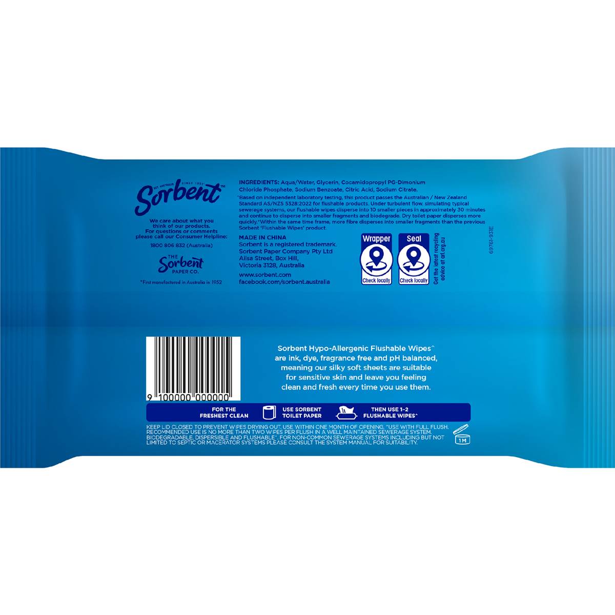 Sorbent Flushable Wipes Hypoallergenic 40 Pack Woolworths