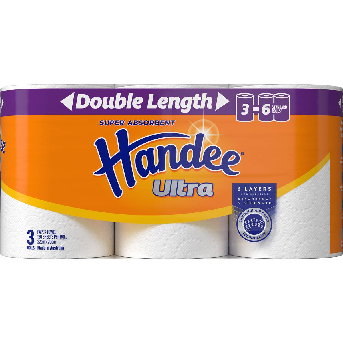 Handee Ultra Double Length Paper Towel White 360 Sheets 3 Pack Woolworths