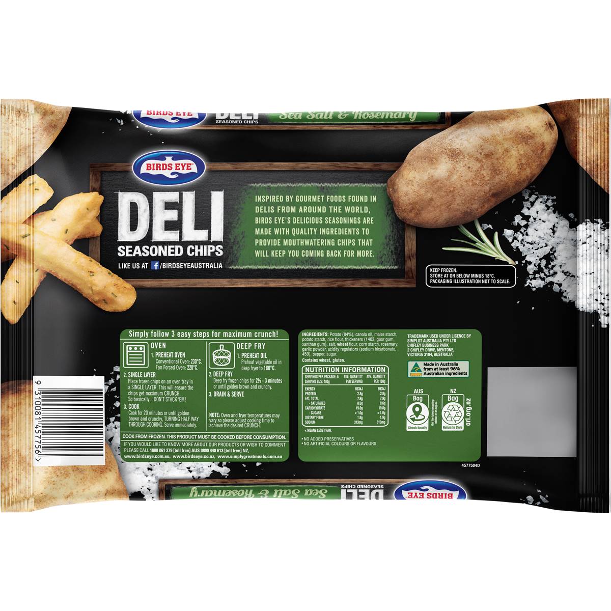 Birds Eye Deli Seasoned Chips Sea Salt & Rosemary 600g Woolworths