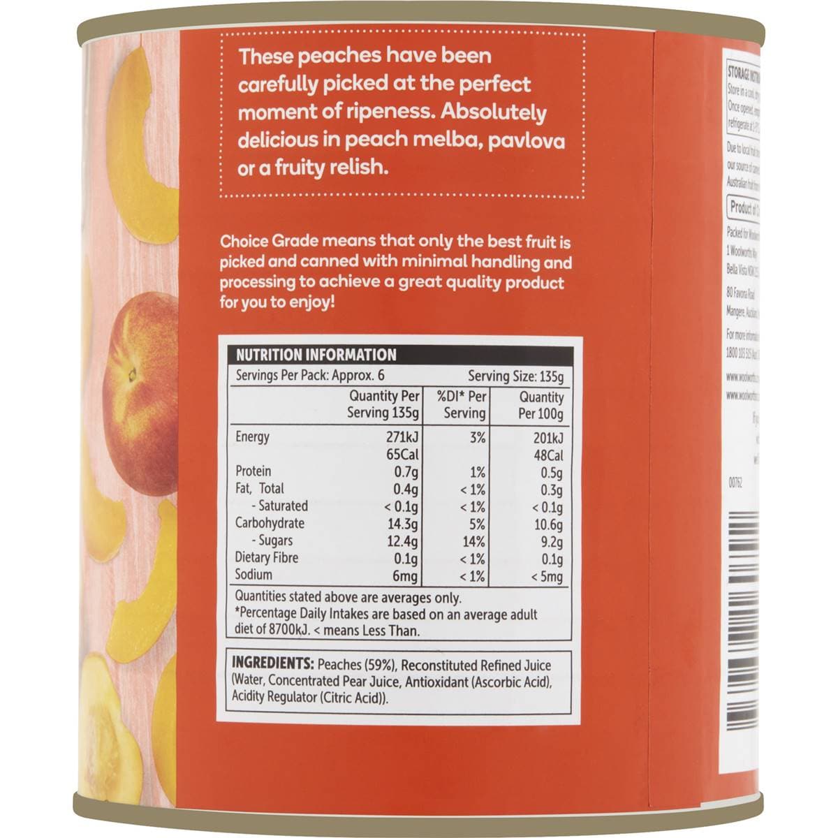 Woolworths Peach Slices In Juice 820g Woolworths