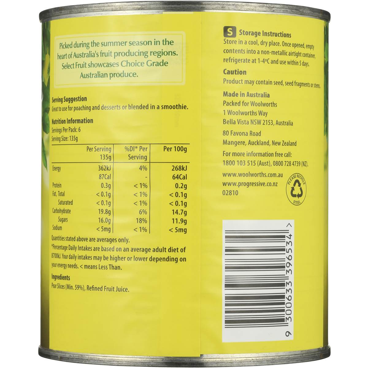 Woolworths Pear Sliced In Juice Australian 820g Woolworths