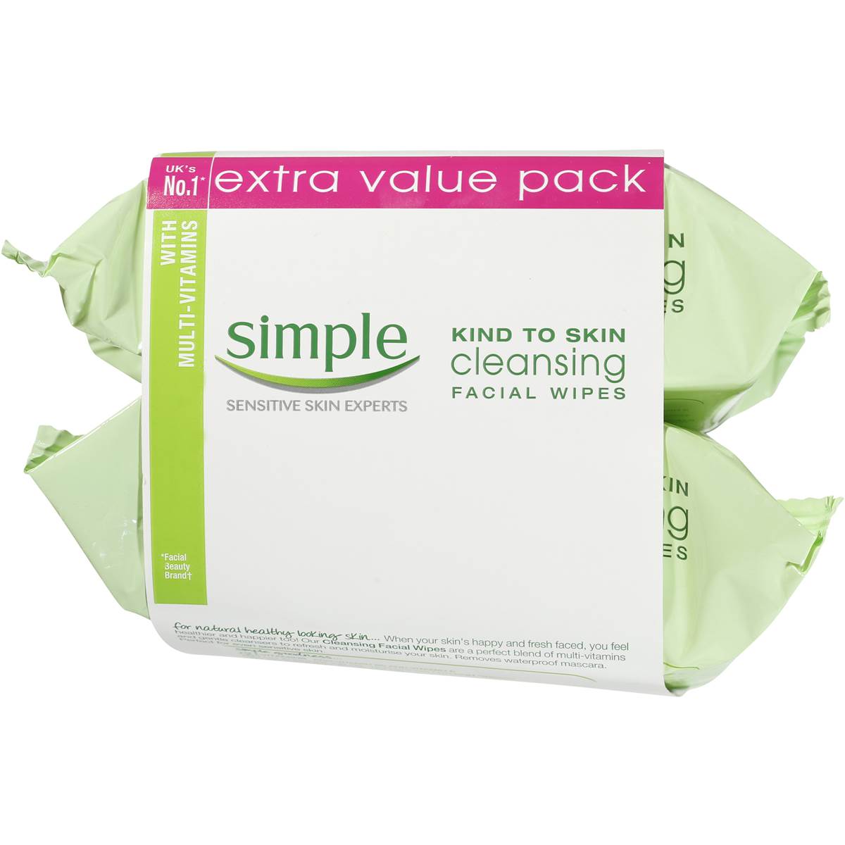 Simple Kind To Skin Facial Wipes Cleansing Twin Pack 2pk 50 Wipes