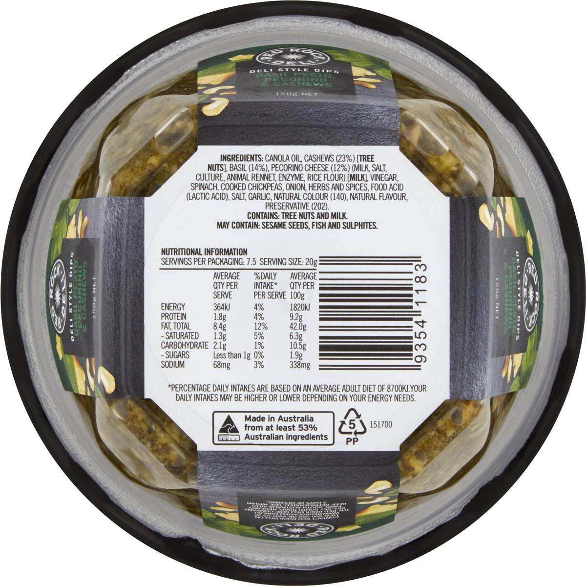 Red Rock Deli Basil Pesto, Pecorino & Cashews 150g Woolworths