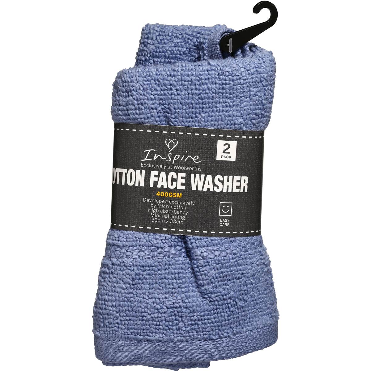 Essentials Face Washer Blue 33 X 33 Cm 2 Pack Woolworths