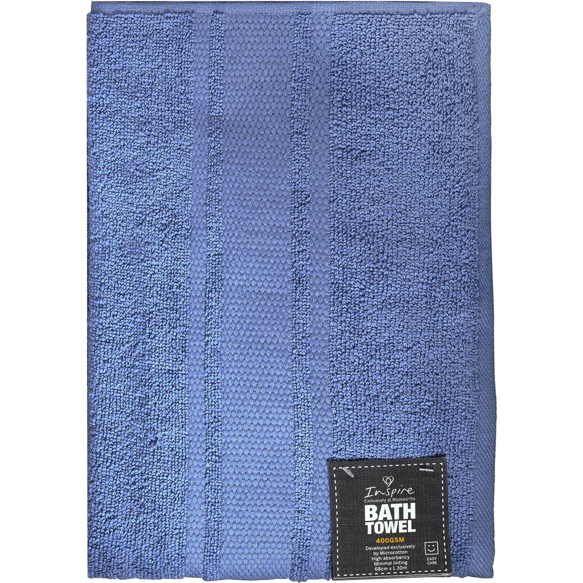 Essentials Bath Towel Blue 68 X 130cm Each | Woolworths