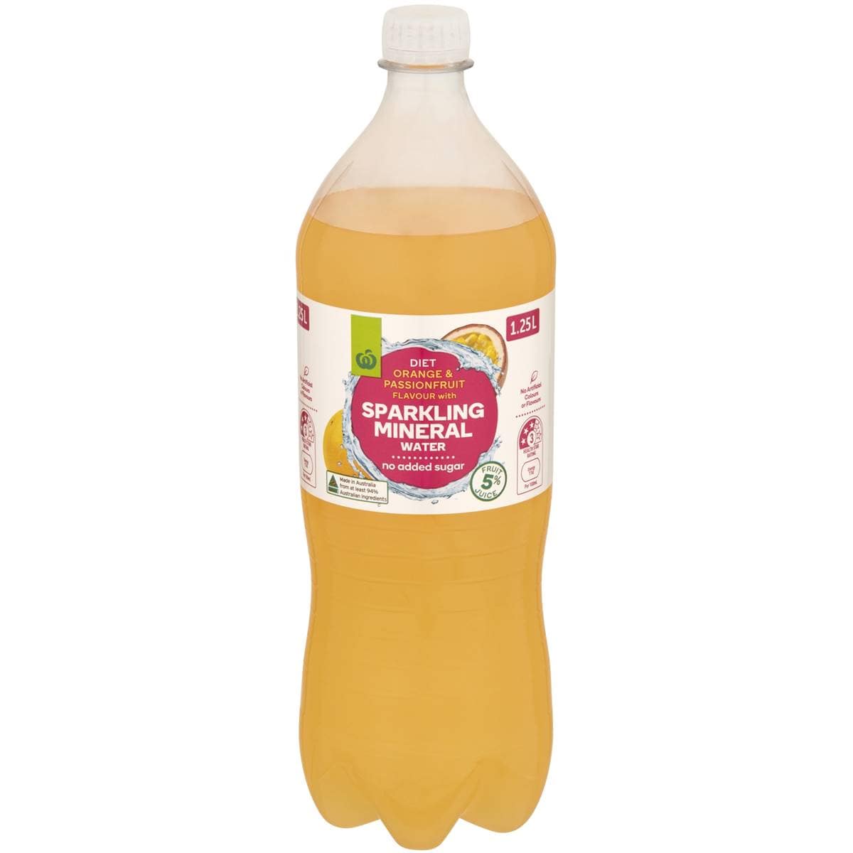 Woolworths Diet Orange & Passionfruit Sparkling Mineral Water 1.25l