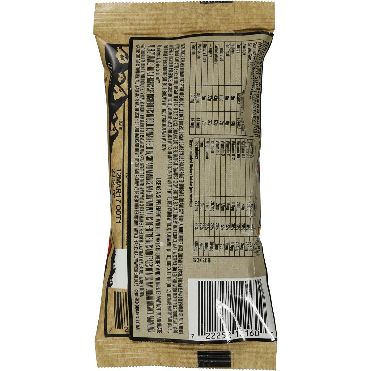 Clif Bar Energy Bar Cocolate Almond Fudge 68g Woolworths