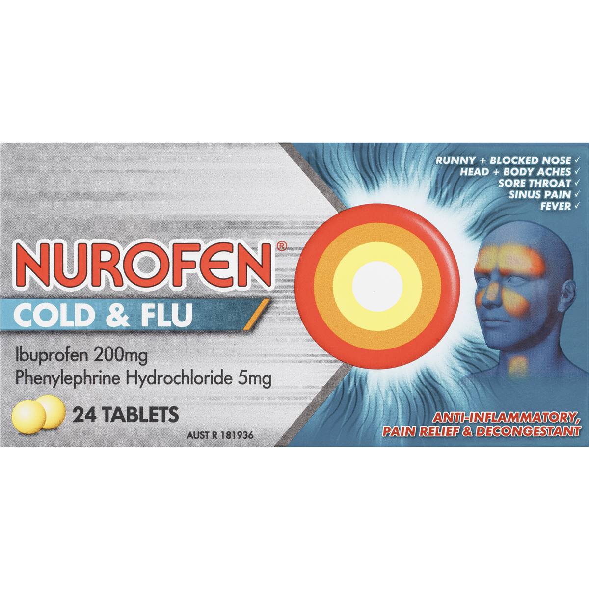 Nurofen Cold And Flu Multisymptom Relief Tablets 200mg Ibuprofen 24