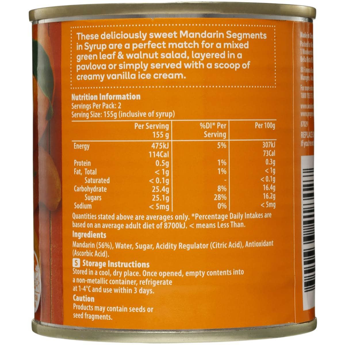 Woolworths Mandarin Canned 310g can Woolworths