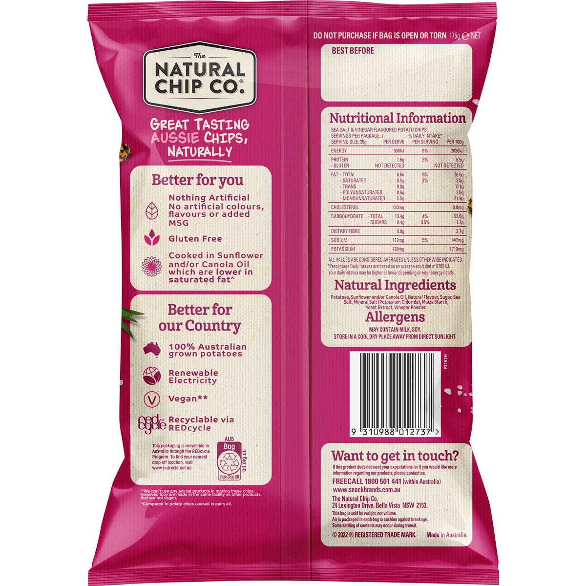 The Natural Chip Co Sea Salt Vinegar 175g Woolworths