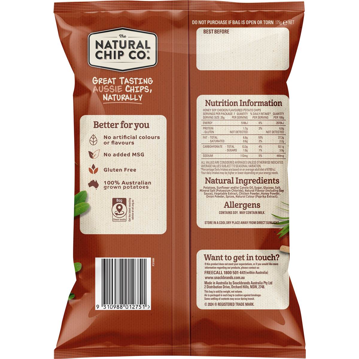 The Natural Chip Co. Share Pack Honey Soy Chicken 175g Woolworths