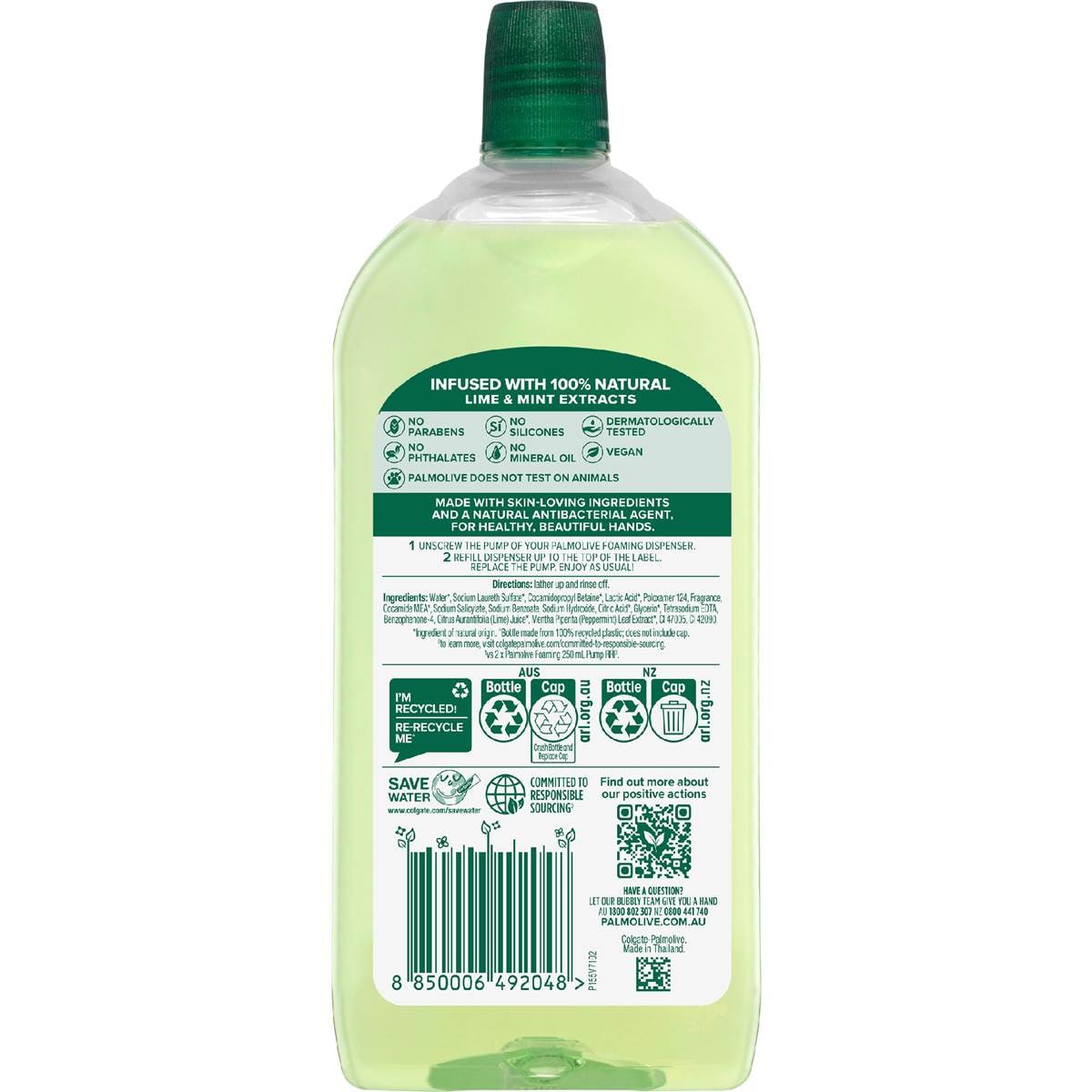 Palmolive Foaming Liquid Hand Wash Antibacterial Soap Refill Lime 500ml