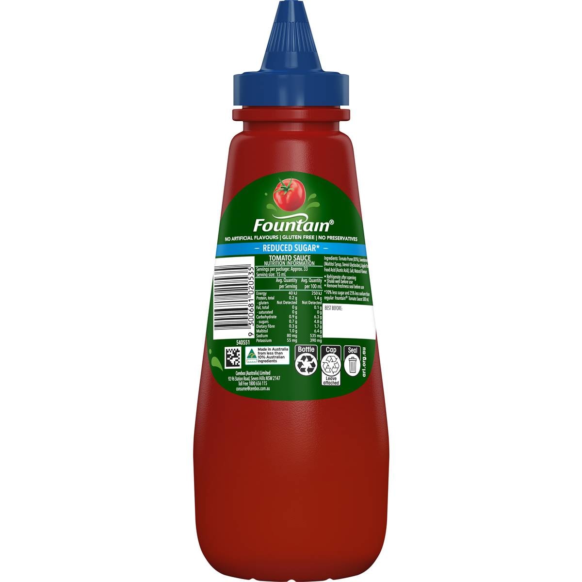 Fountain Tomato Sauce Reduced Sugar 500ml Woolworths