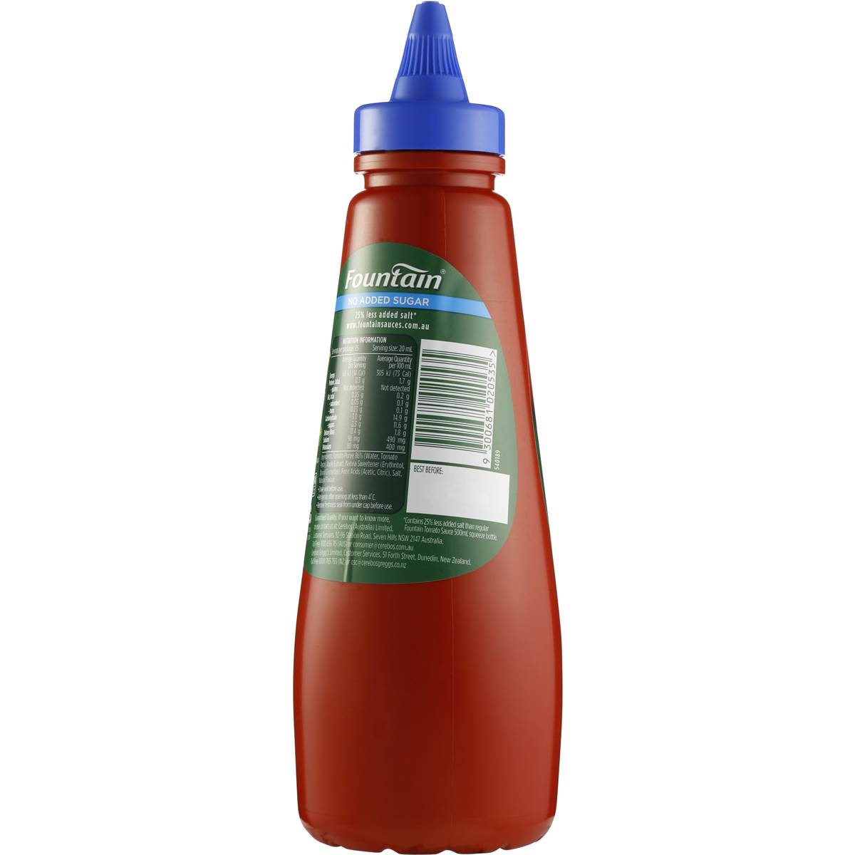 Fountain Tomato Sauce No Added Sugar 500ml Woolworths