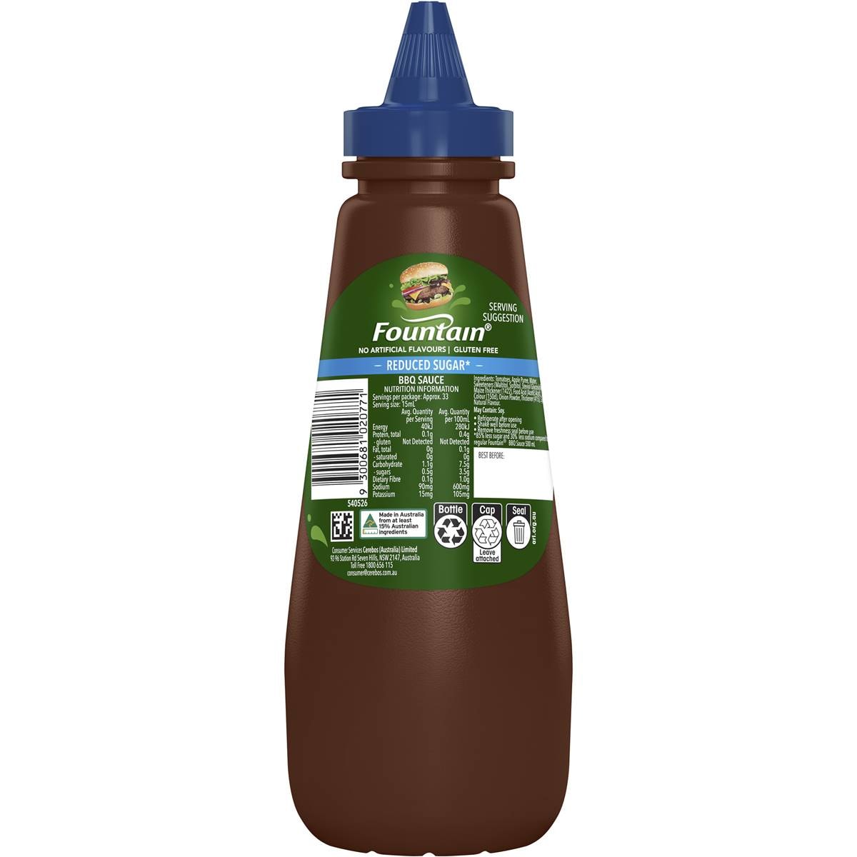 Fountain Barbecue Bbq Sauce Reduced Sugar 500ml Woolworths