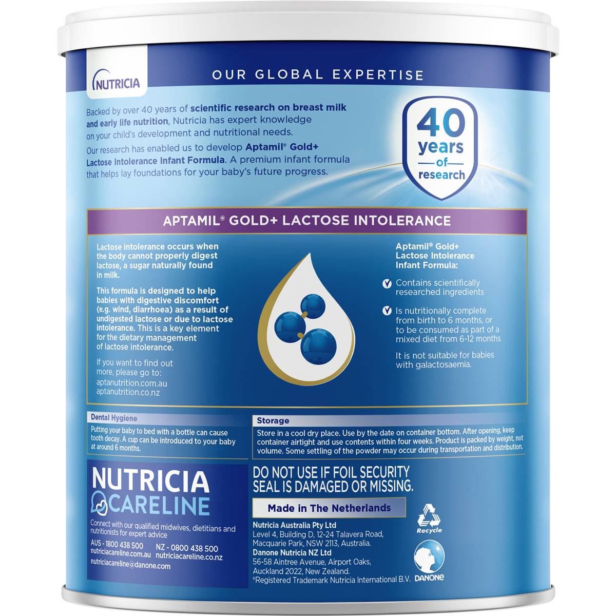 Aptamil Gold+ Lactose Intolerance Baby Formula From 012 Months 900g