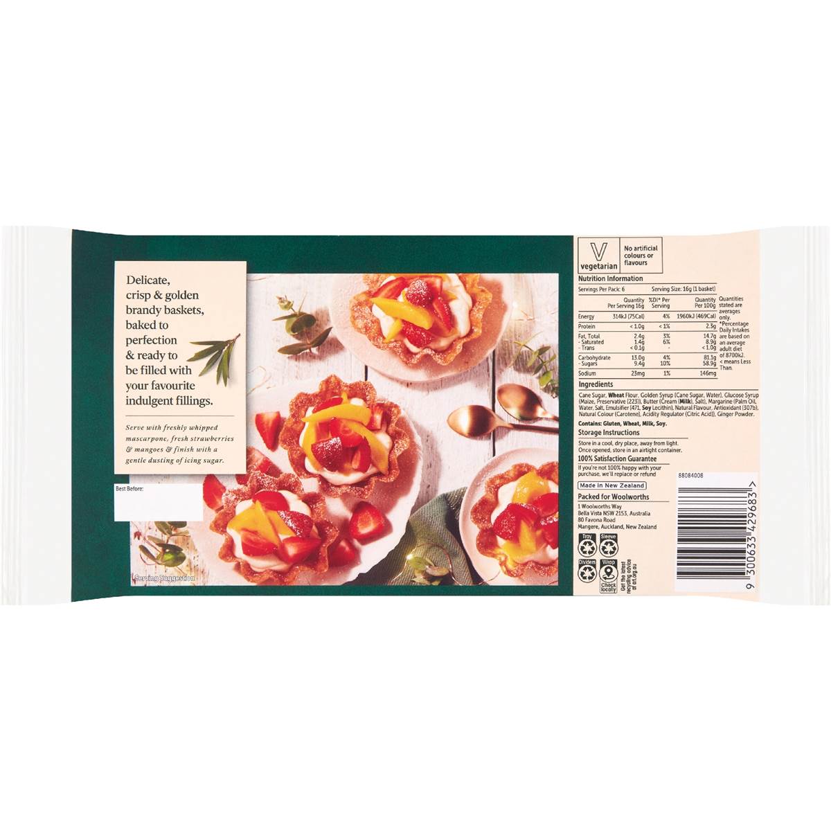Woolworths Brandy Snap Baskets 6 Pack Woolworths