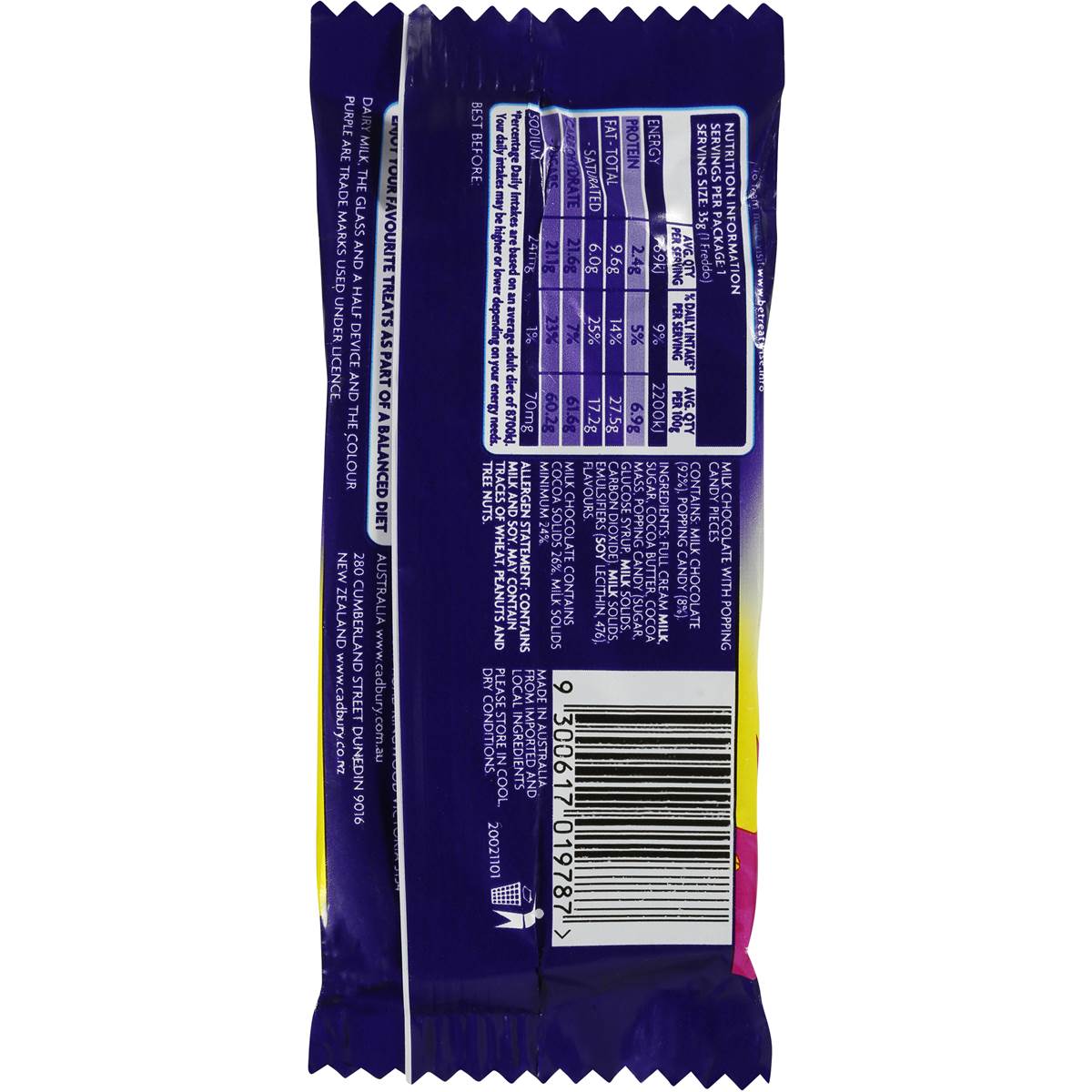 Cadbury Giant Freddo Frog Popping Candy 35g Bar Woolworths