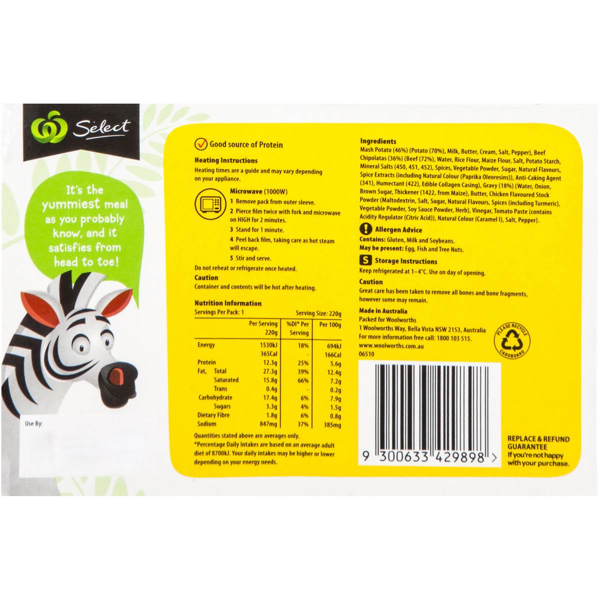 Select Yummy Meals Bangers & Mash 220g Woolworths